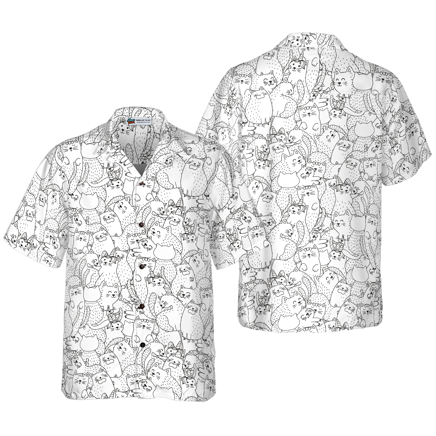 Funny Cats Black And White Pattern Hawaiian Shirt - Hyperfavor