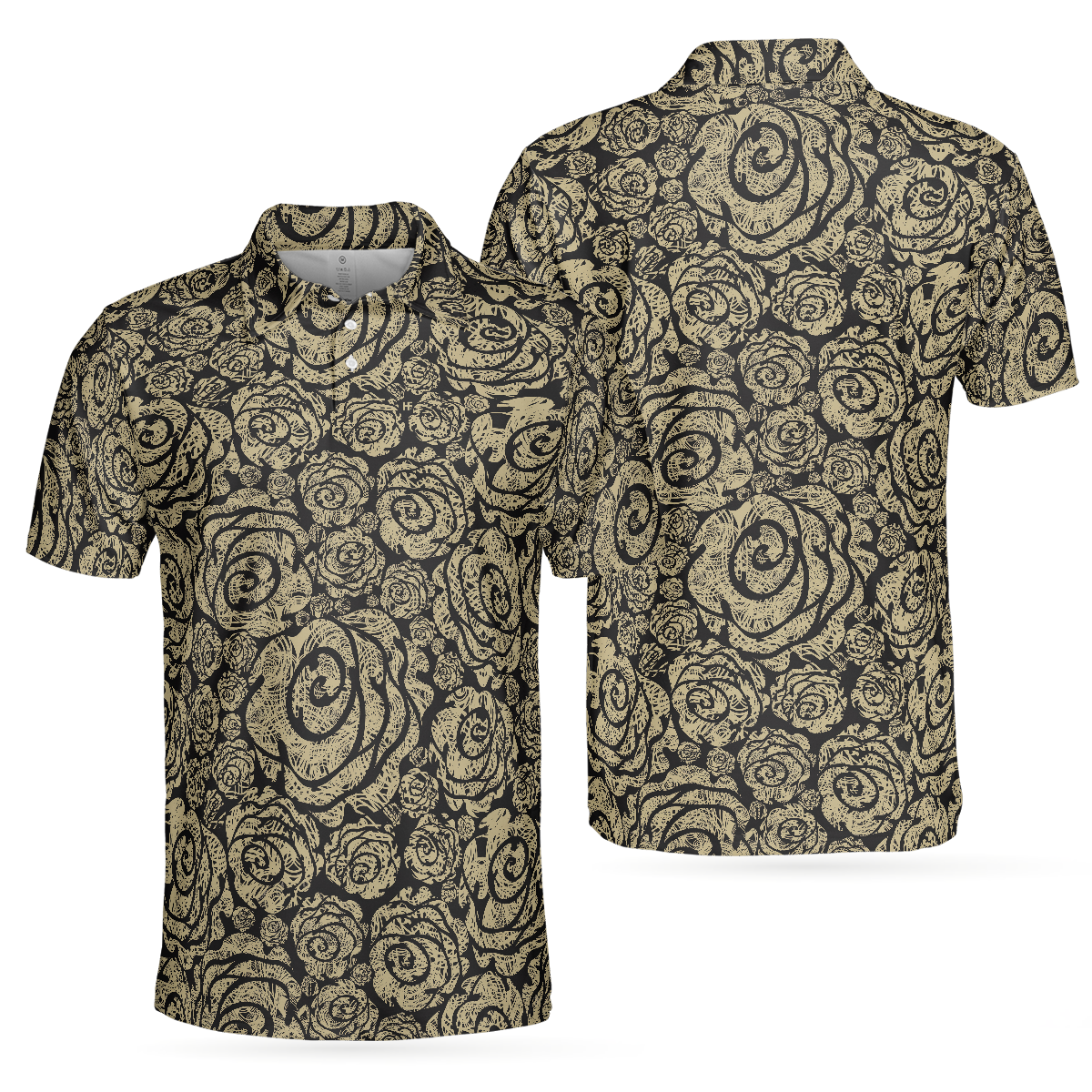 Seamless Beige Grunge Rose Pattern Polo Shirt, Cool Roses Graphic Polo Shirt, Rose Themed Shirt For Flower Lovers - Hyperfavor