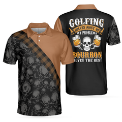 Golf Bourbon Polo Shirt, Funny Drinking Golf Shirt With Sayings, Skull Plaid Pattern Golf Shirt For Male - Hyperfavor