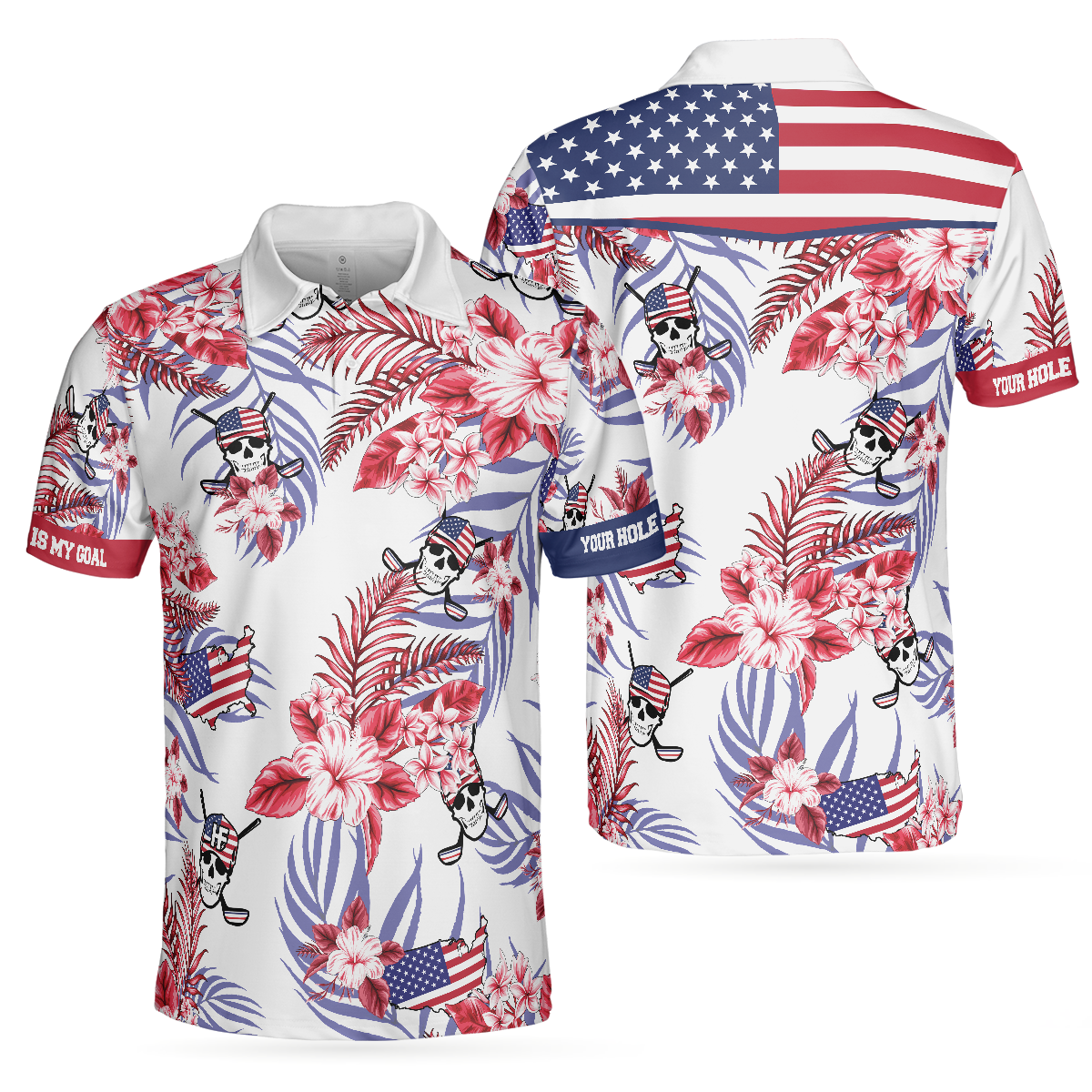 Seamless Tropical Pattern Golf Skull America V2 Polo Shirt, Texas Bluebonnet Golf Shirt For Men - Hyperfavor