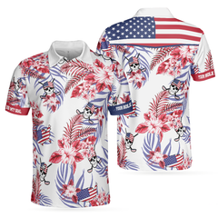 Seamless Tropical Pattern Golf Skull America V2 Polo Shirt, Texas Bluebonnet Golf Shirt For Men - Hyperfavor