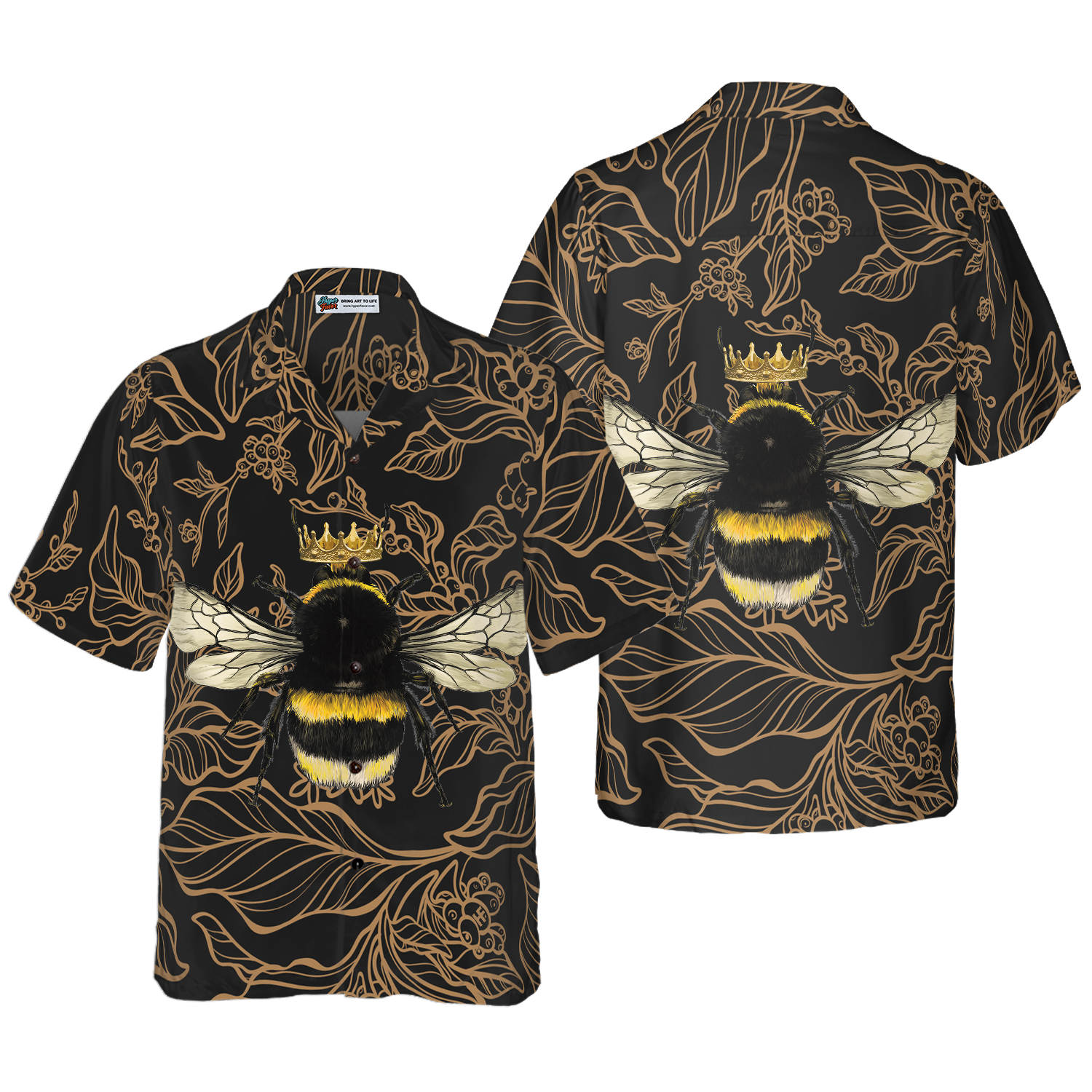 Golden Floral Bee Hawaiian Shirt - Hyperfavor