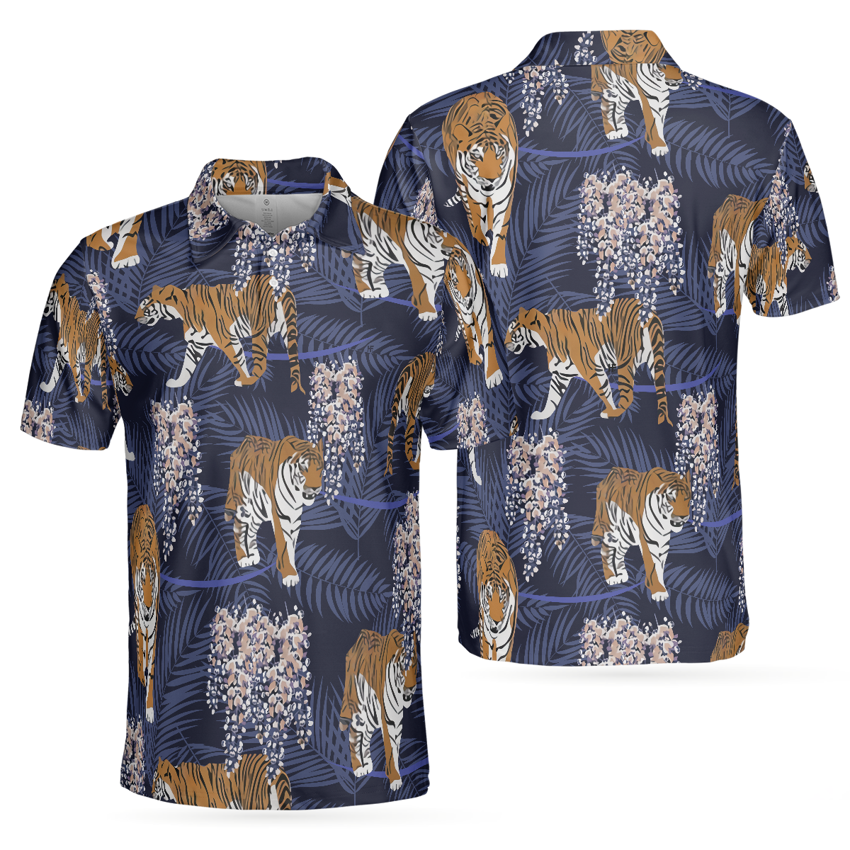 Tiger & Tropical Leaves Tiger Polo Shirt For Men, Tropical Tiger Shirt Short Sleeve, Gift For Tiger Lover - Hyperfavor