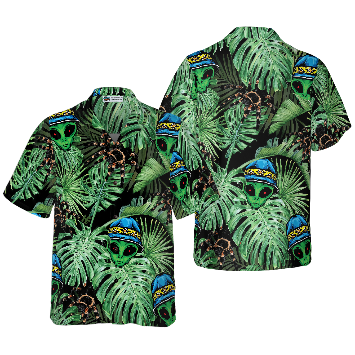 Tropical Alien And Spider Hawaiian Shirt - Hyperfavor