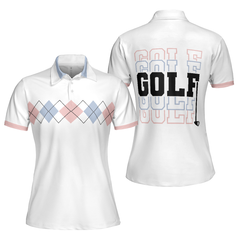 Pink Blue And Black Argyle Golf Short Sleeve Women Polo Shirt - Hyperfavor