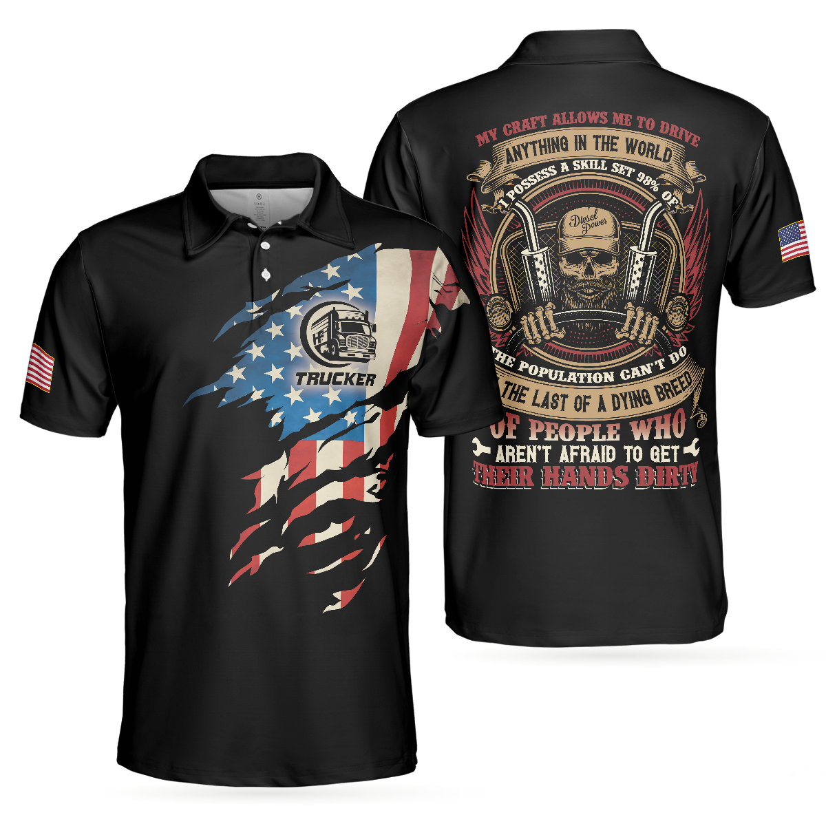 Trucker My Craft Allows Me To Drive Anything Polo Shirt, Skull Truck Driver American Flag Polo Shirt - Hyperfavor