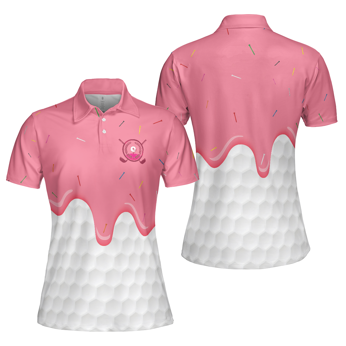 Ice Cream Melting On Golf Ball Cone V2 Golf Short Sleeve Women Polo Shirt, White And Pink Women Golf Shirt - Hyperfavor