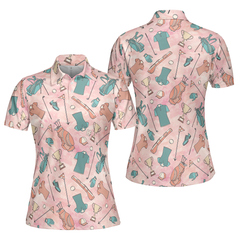 Pink And Elegant Seamless Pattern Golf Short Sleeve Women Polo Shirt - Hyperfavor