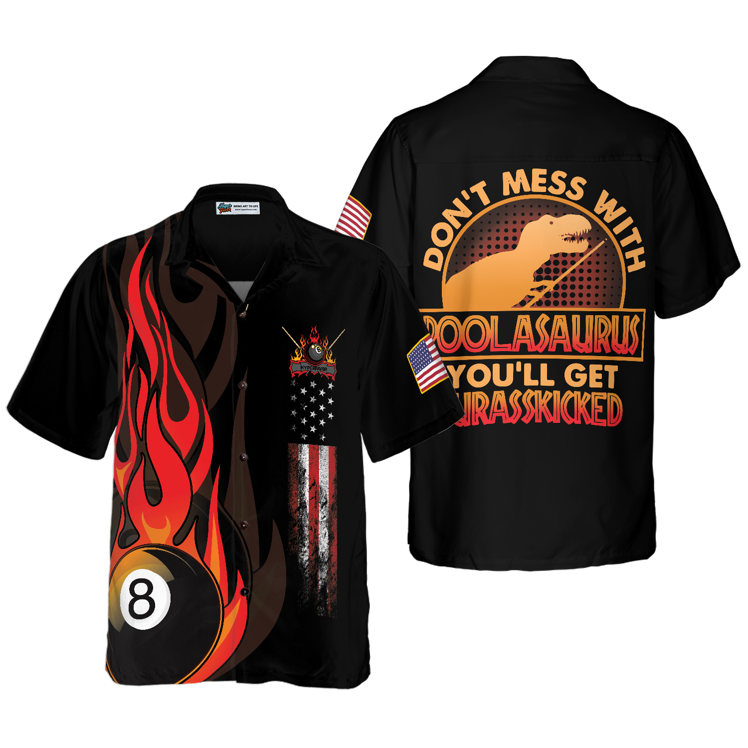 Dinosaur Poolasaurus Flame Skull Billiards Hawaiian Shirt - Hyperfavor