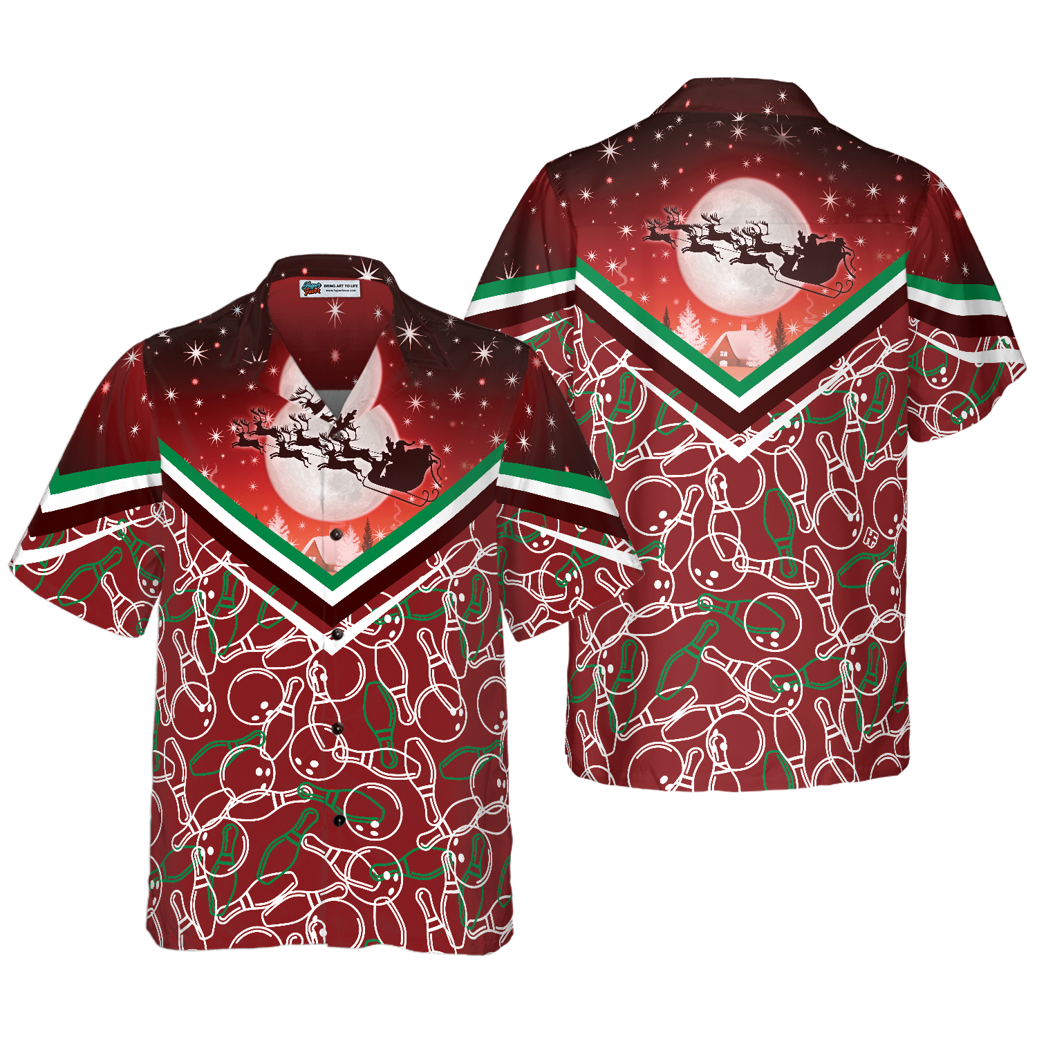 Hyperfavor Christmas Hawaiian Shirts, Christmas Night With Bowling Pattern Shirt Short Sleeve, Christmas Shirt Idea Gift For Men And Women - Hyperfavor