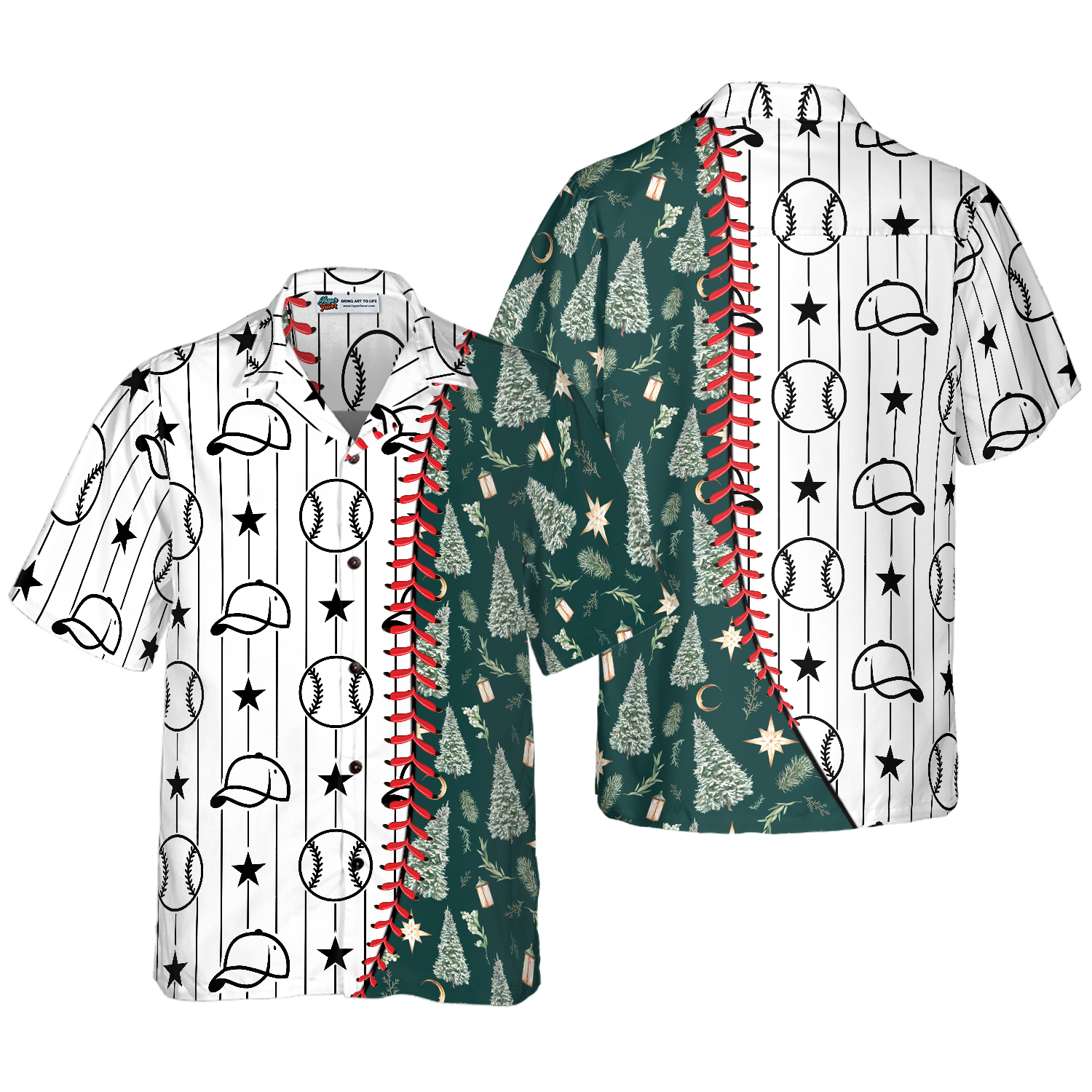 Hyperfavor Christmas Hawaiian Shirts, Baseball Pattern Shirt Short Sleeve, Christmas Shirt Idea Gift For Men And Women - Hyperfavor