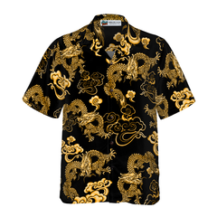 Black Gold Oriental Dragon Hawaiian Shirt - Hyperfavor
