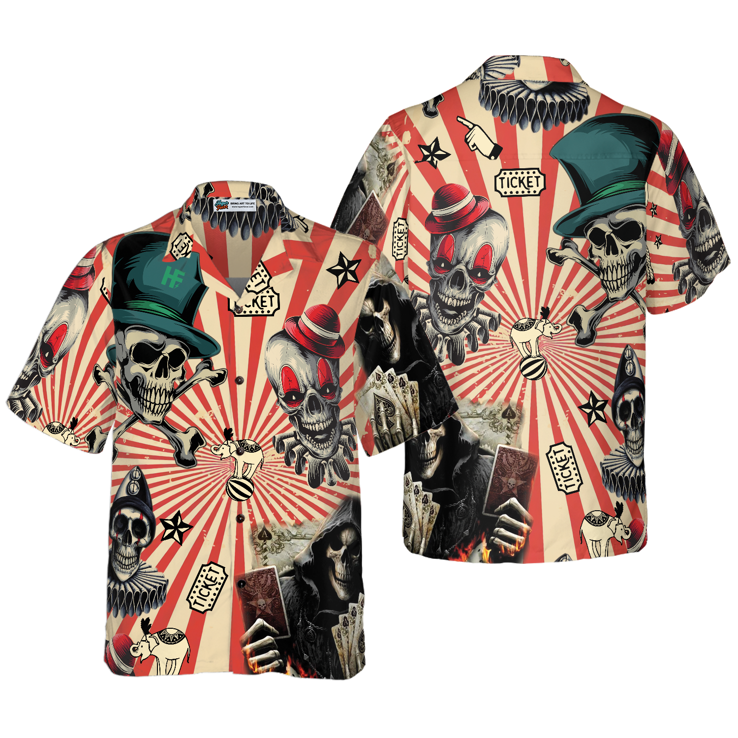 Circus Mysteries With Skull Magicians And Clowns Hawaiian Shirt - Hyperfavor