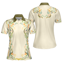 Golf Motif Cream Short Sleeve Women Polo Shirt - Hyperfavor