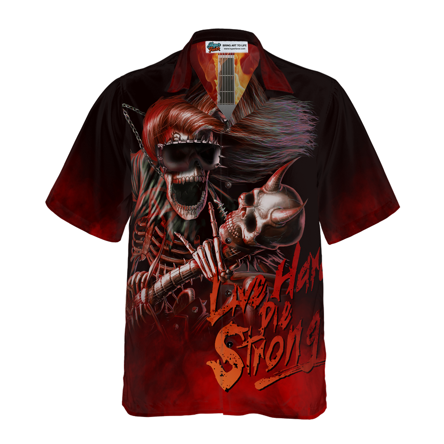 Live Hard Die Strong Burning Guitar Hawaiian Shirt - Hyperfavor