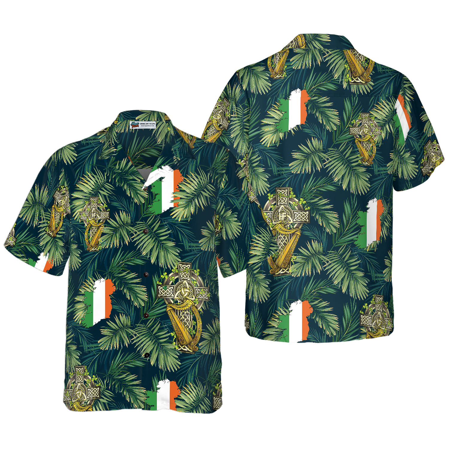 Cross Celtic Harp Pattern Irish Proud Hawaiian Shirt - Hyperfavor