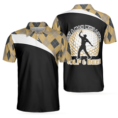Just A Man Who Loves Golf & Beer Polo Shirt, Argyle Pattern Polo Style Golfing Shirt For Men, Best Drinking Golf Shirt - Hyperfavor