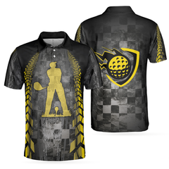 Golfer On Yellow Silhouette Polo Shirt, Checker Pattern Racing Polo Shirt, Best Golf Shirt For Men - Hyperfavor