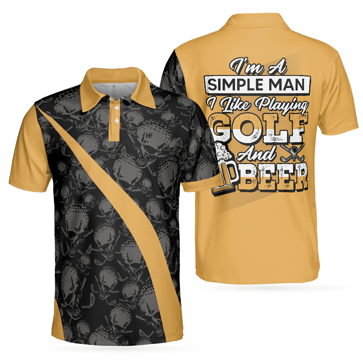 I'm A Simple Man I Like Playing Golf And Beer Polo Shirt, Cool Ball Pattern Shirt With Sayings, Best Gift For Golfers - Hyperfavor