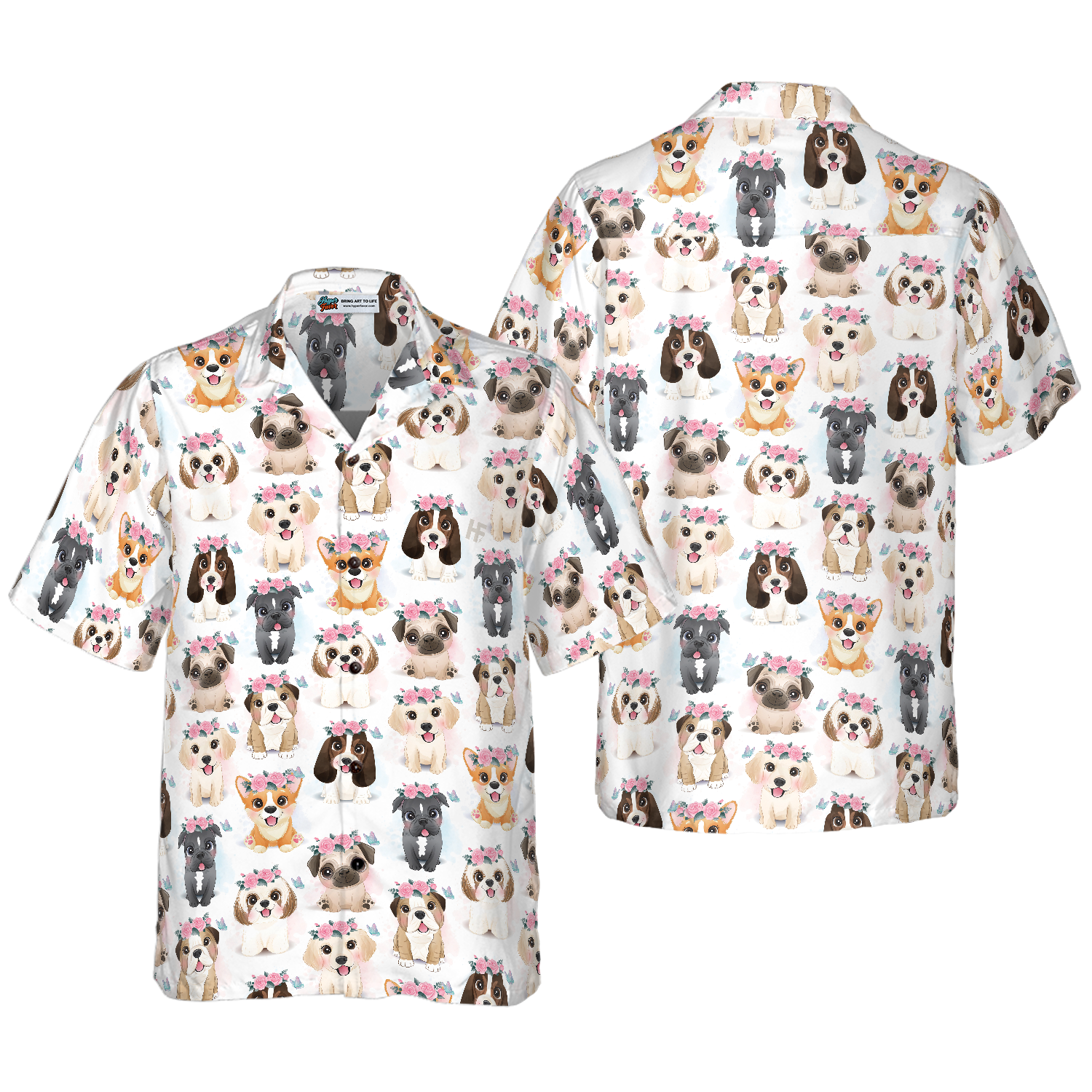 Cute Puppies Flowers Crown Hawaiian Shirt - Hyperfavor