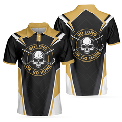 Go Long Or Go Home Golf Polo Shirt, Black Skull Golf Shirt For Men, Cool Golfing Shirt With Sayings - Hyperfavor