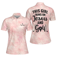 This Girl Runs On Jesus And Golf Short Sleeve Women Polo Shirt - Hyperfavor