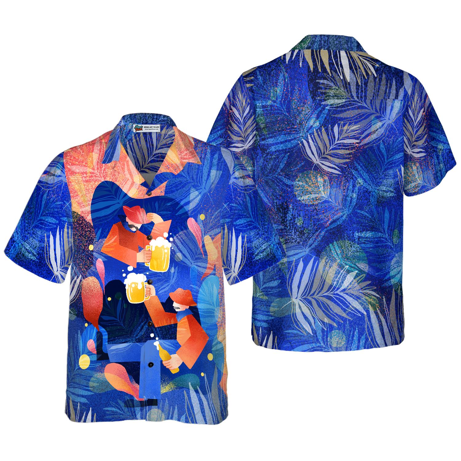 Artistic Beer Party Hawaiian Shirt For Men, Beer Lovers Aloha Shirts, Blue Tropical Shirt - Hyperfavor