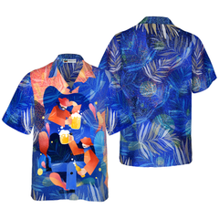 Artistic Beer Party Hawaiian Shirt For Men, Beer Lovers Aloha Shirts, Blue Tropical Shirt - Hyperfavor