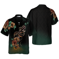Gun and Snake Vintage Hawaiian Shirt, Hibiscus Flowers Black Hawaiian Shirt For Men - Hyperfavor