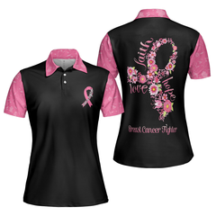 I Am A Breast Cancer Fighter Pink Flowers Awareness Ribbon Women Polo Shirt, Breast Cancer Awareness Polo Shirt For Ladies - Hyperfavor