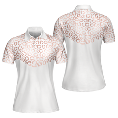 Rose Gold Leopard Pattern Shirt Short Sleeve Women Polo Shirt - Hyperfavor