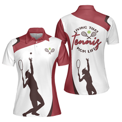 Living That Tennis Mom Life Short Sleeve Women Polo Shirt, White And Red Tennis Shirt For Ladies - Hyperfavor
