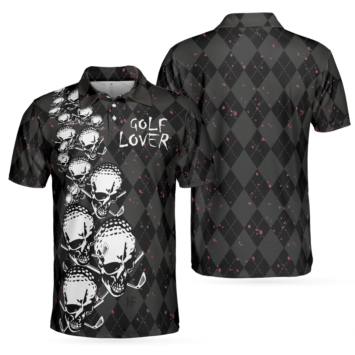 Elegant Argyle Pattern And Skull Golf Lover Polo Shirt V2, Black Skull Golf Shirt For Men - Hyperfavor