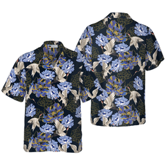 Japanese White Cranes Hawaiian Shirt - Hyperfavor
