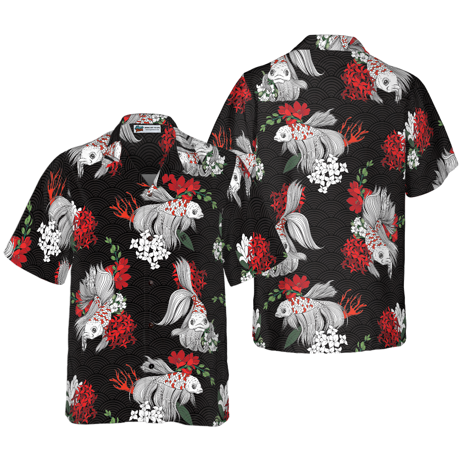 Koi Fish And Flowers Hawaiian Shirt - Hyperfavor