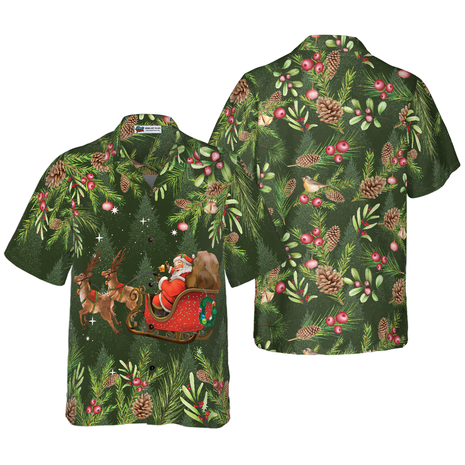 Hyperfavor Santa Santa Riding Sleigh 1 Pattern Hawaiian shirt, Christmas Shirts Short Sleeve Button Down Shirt For Men And Women - Hyperfavor