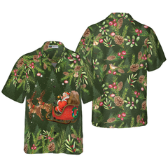 Hyperfavor Santa Santa Riding Sleigh 1 Pattern Hawaiian shirt, Christmas Shirts Short Sleeve Button Down Shirt For Men And Women - Hyperfavor