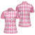Golf Polo Short Sleeve Women Polo Shirt, Pink Argyle Seamless Pattern Golf Shirt For Ladies - Hyperfavor
