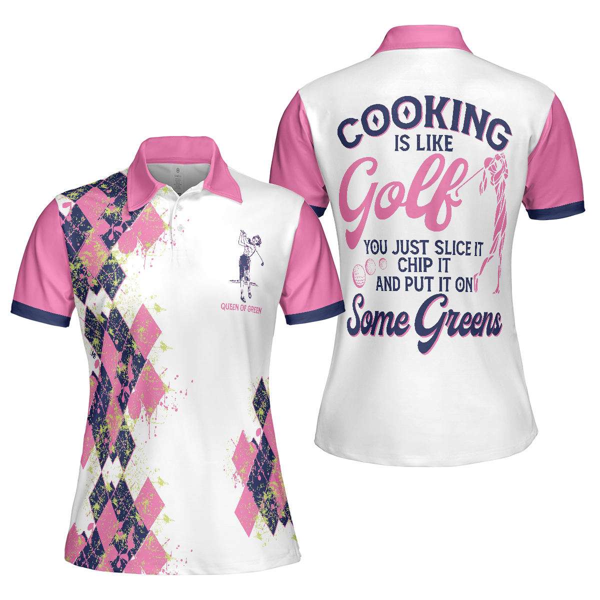 Cooking Is Like Golf Slice Chip And Put On Some Greens Women Polo Shirt, Argyle Pattern Funny Golf Polo Shirt For Ladies - Hyperfavor