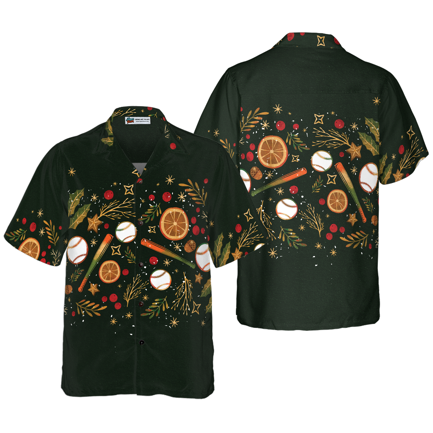 Hyperfavor Christmas Hawaiian Shirts For Men and Women, Christmas Baseball Pattern Hawaiian Shirt Button Down Shirt Short Sleeve - Hyperfavor