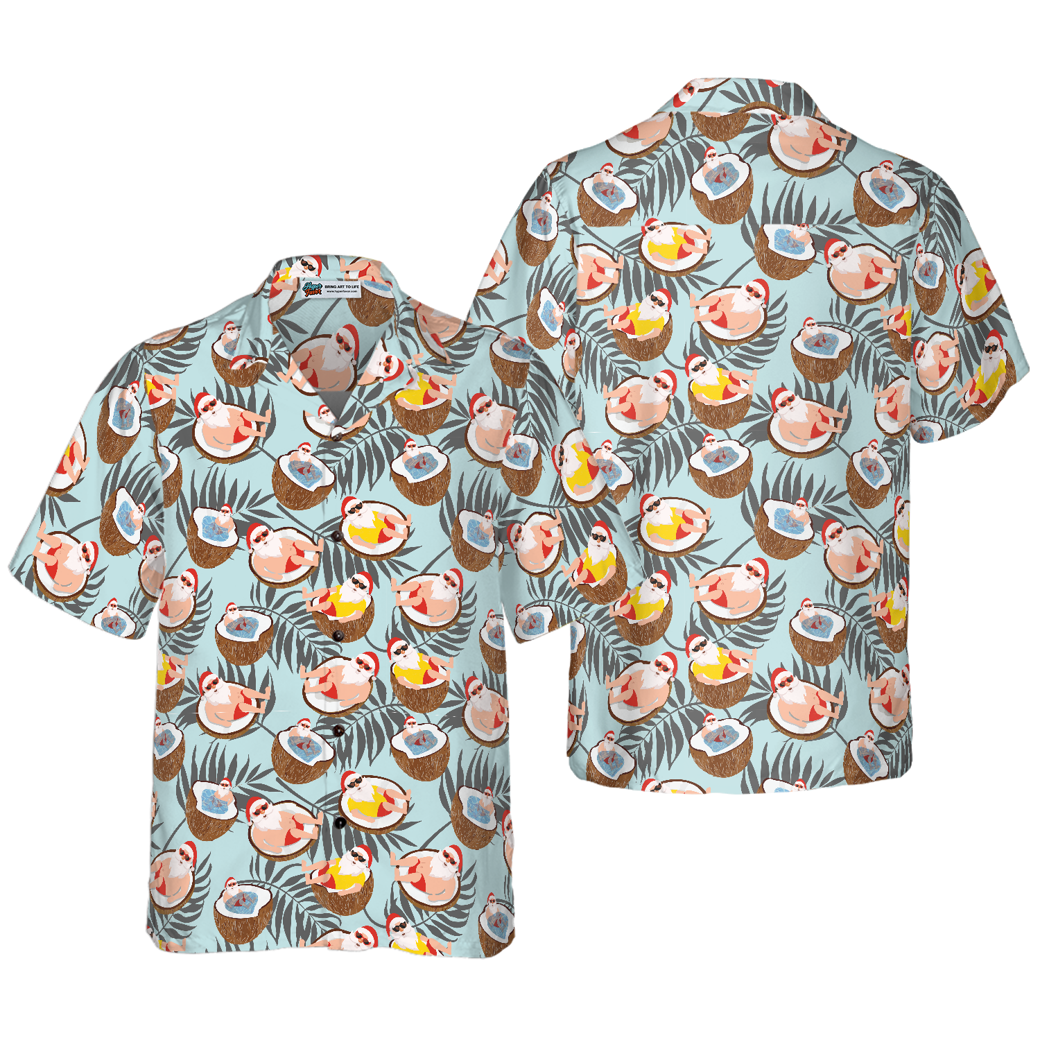 Hyperfavor Christmas Hawaiian Shirts, Santa With Coconut Shirt Short Sleeve, Christmas Shirt Idea Gift For Men And Women - Hyperfavor