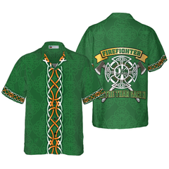 Firefighter Irish Braitre Thar Gach Ni Hawaiian Shirt, Green Cross Axes Irish Fire Dept Logo Firefighter Shirt For Men - Hyperfavor