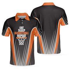 Basketball Players Eat Sleep Basketball Repeat Polo Shirt, Black And Orange BasketBall Shirt For Basketball Fans - Hyperfavor