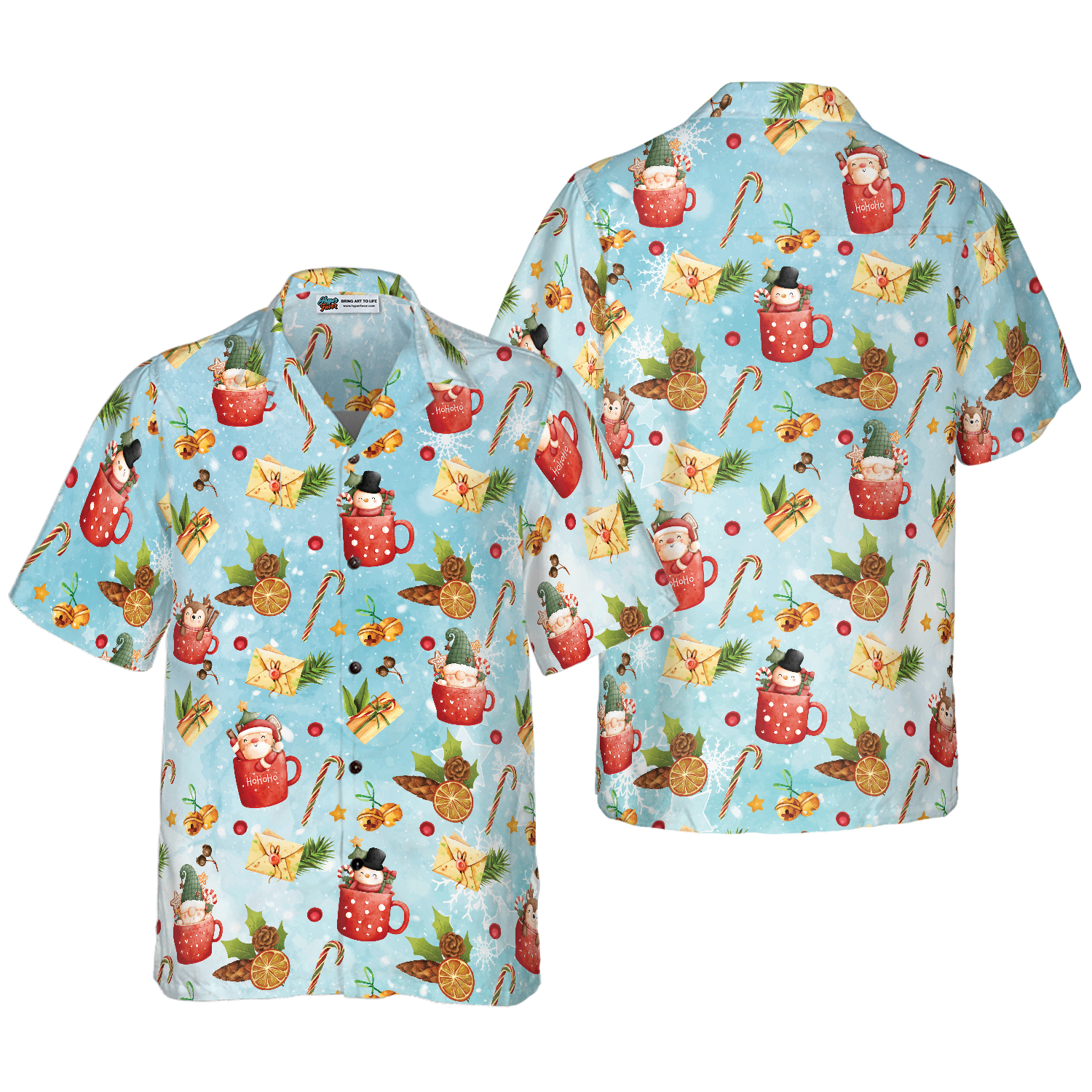 Hyperfavor Santa Christmas Pattern 2 Pattern Hawaiian shirt, Christmas Shirts Short Sleeve Button Down Shirt For Men And Women - Hyperfavor