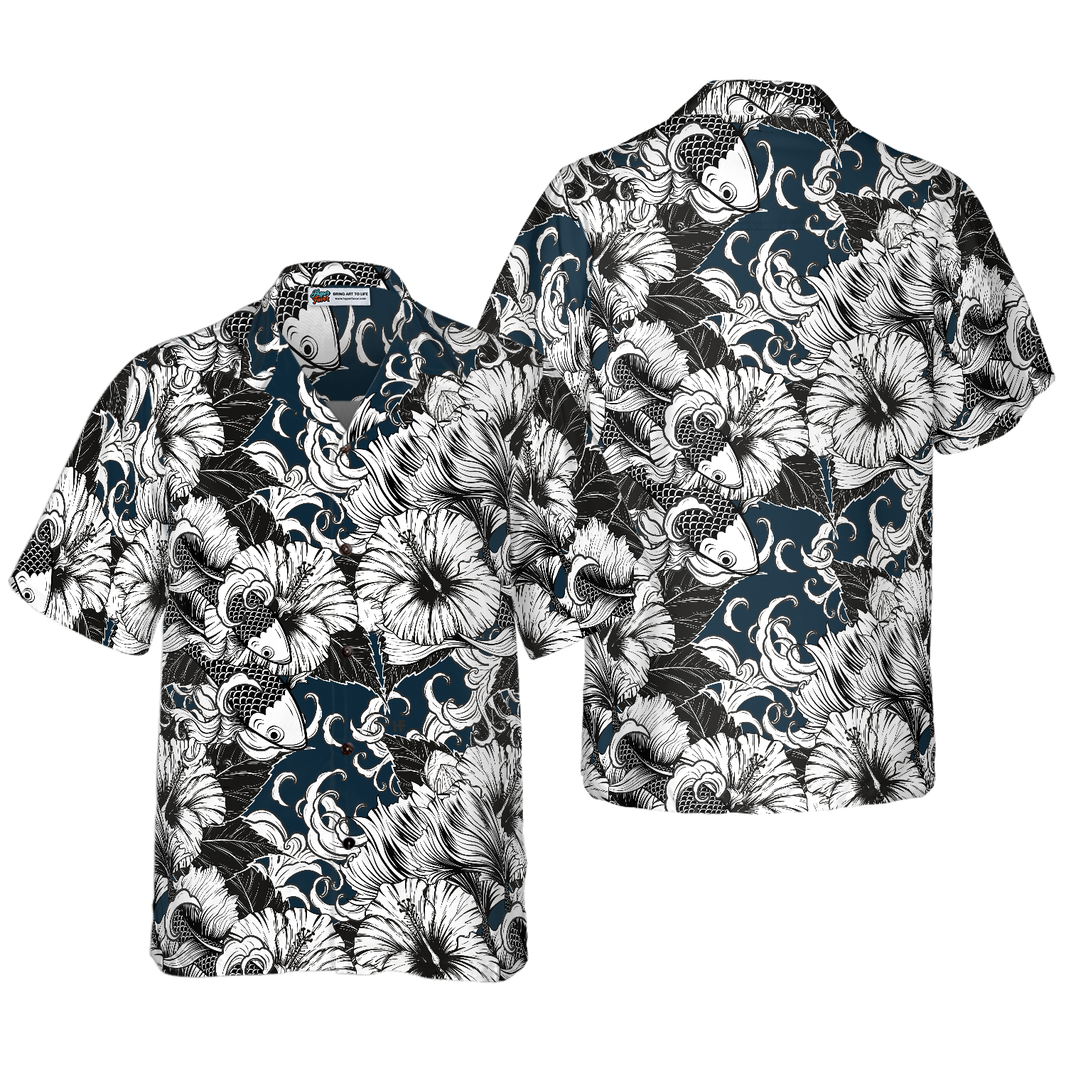 Koi Fish And Hibiscus Flower Hawaiian Shirt - Hyperfavor