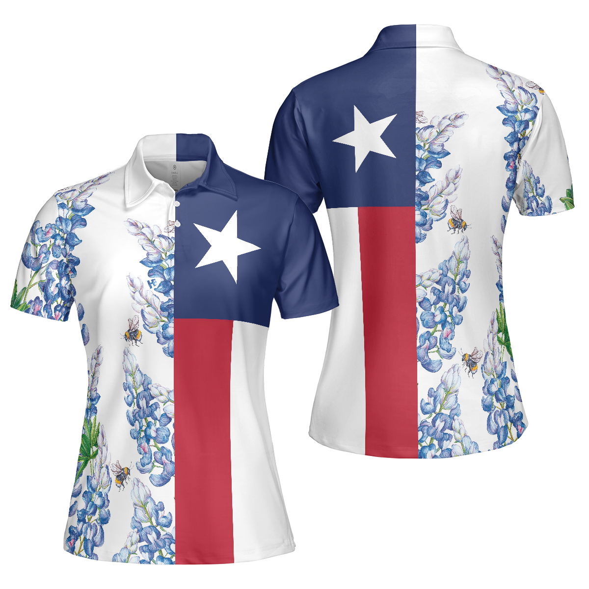 Texas Flag Bluebonnets Polo Shirt For Woman Short Sleeve Women Polo Shirt - Hyperfavor