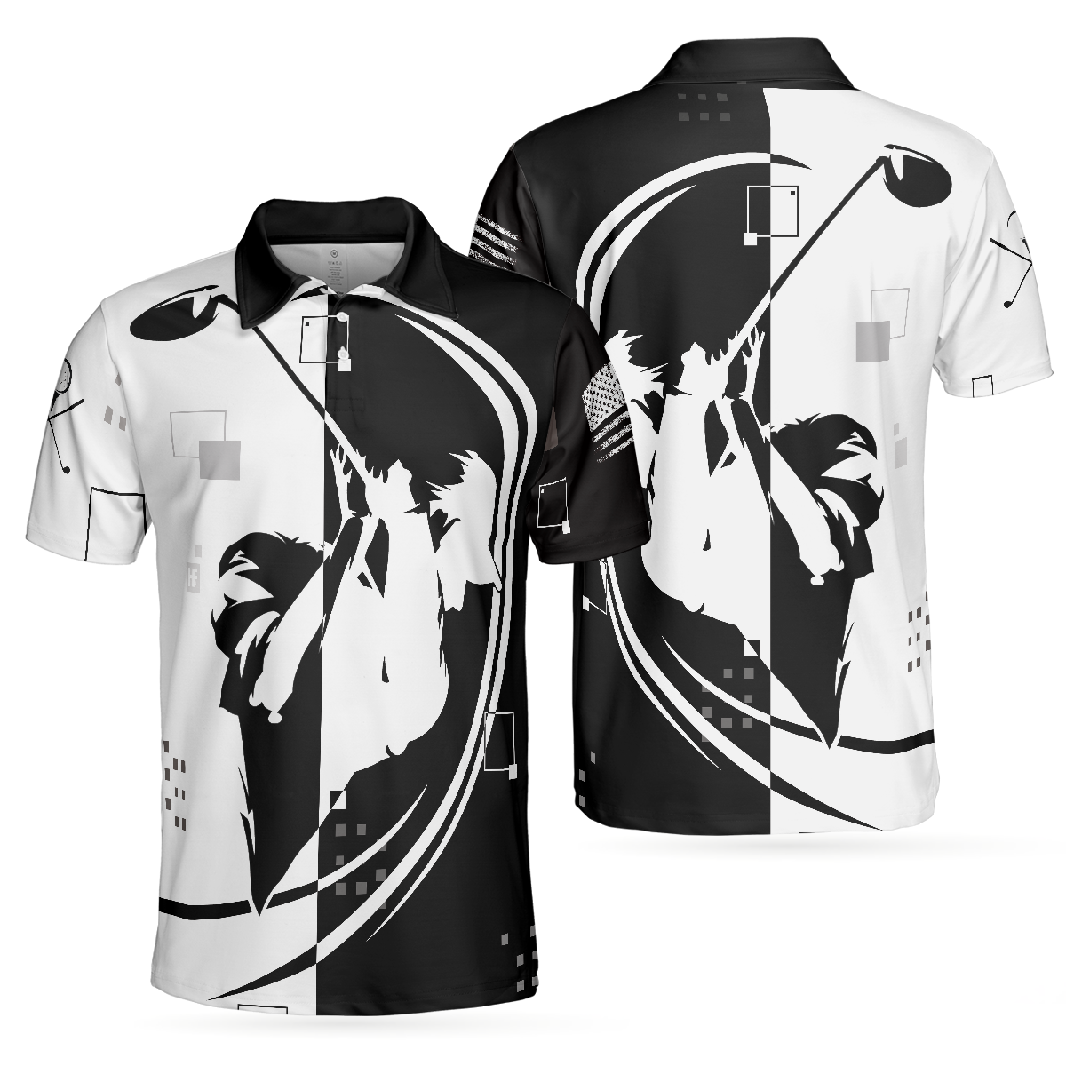 American Golfer Hard Swing US Flag Polo Shirt, Black And White American Flag Polo Shirt, Best Golf Shirt For Men - Hyperfavor