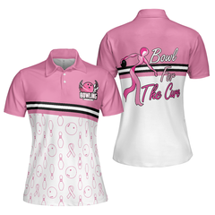Bowl For The Cure Short Sleeve Women Polo Shirt, Breast Cancer Awareness Polo Shirt For Ladies, Pink Ribbon Shirt - Hyperfavor