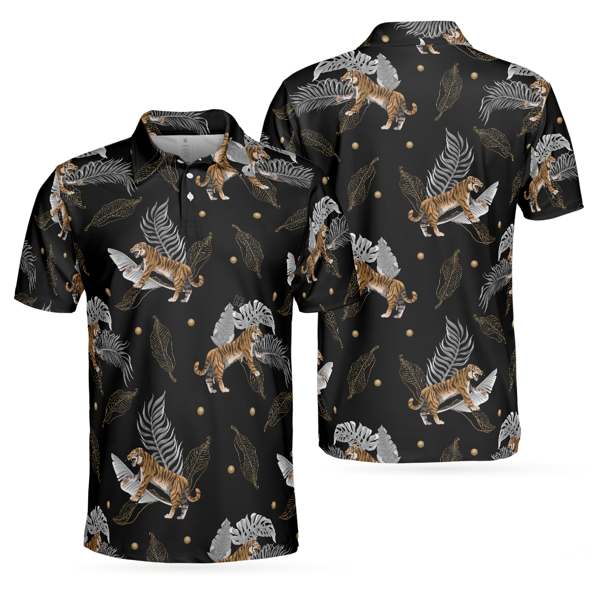 Tiger With Palm Leaves Tropical Tiger Polo Shirt, Short Sleeve Tiger Shirt For Men, Tiger Shirt Men Gift Idea - Hyperfavor