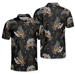 Tiger With Palm Leaves Tropical Tiger Polo Shirt, Short Sleeve Tiger Shirt For Men, Tiger Shirt Men Gift Idea - Hyperfavor